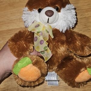 Adorable Brown Plush Toy with Polka Dot Bow